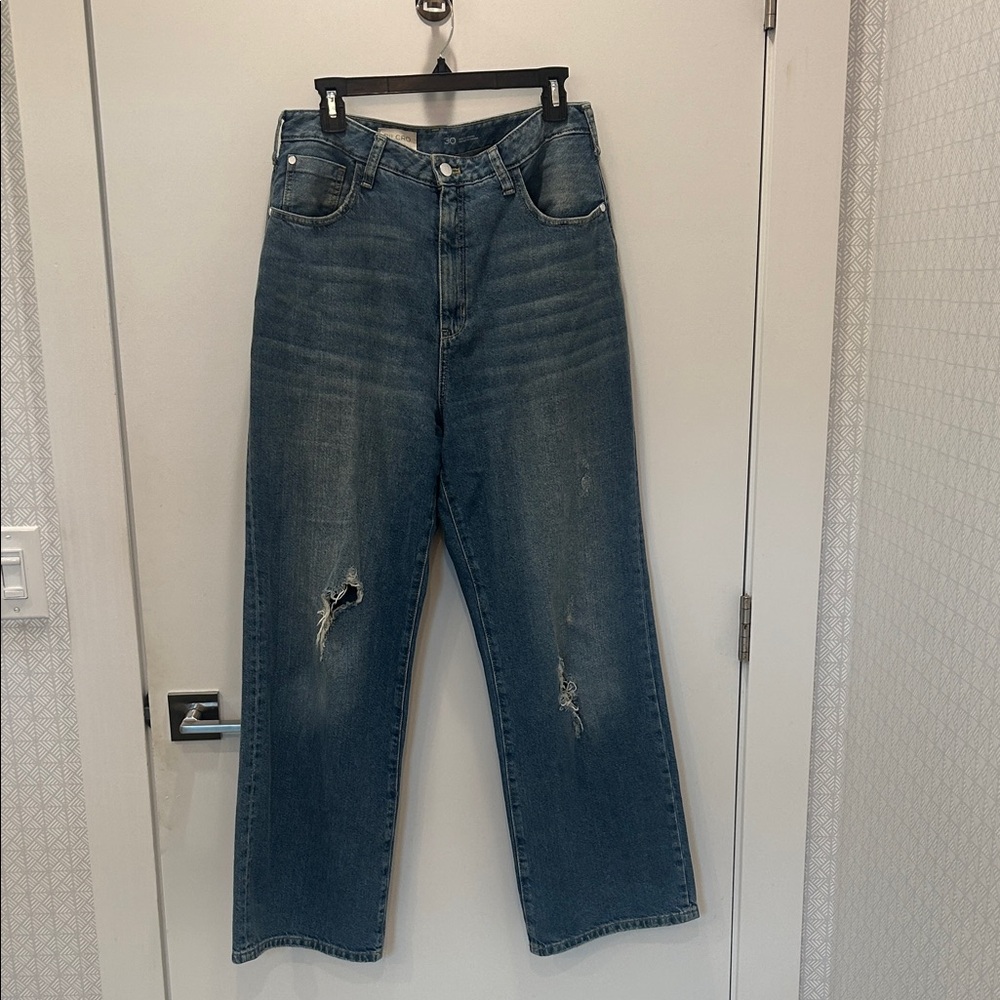 Pilcro High Rise Straight Leg Jeans in Distressed Medium Blue